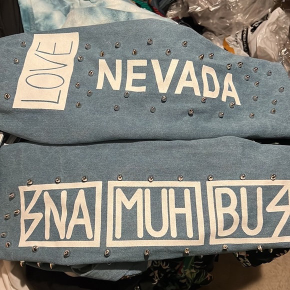 For Her NYC Belted Off-shoulder Studded Denim/Leopard Print Jacket Size 2X - Picture 12 of 15